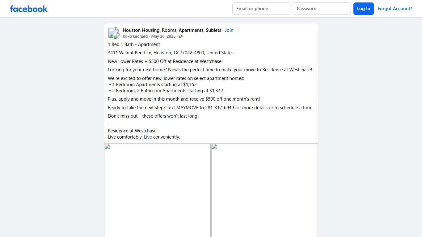 Houston Housing, Rooms, Apartments, Sublets 1 Bed 1 Bath - Apartment Facebook